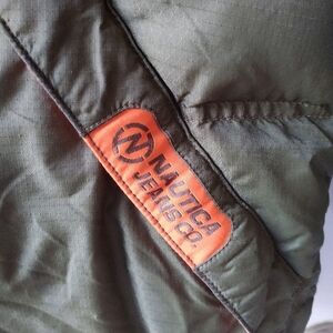 Nautica Men Quilted Puffer Jacket Olive Green Orange Trim Sz L zip up,pockets
